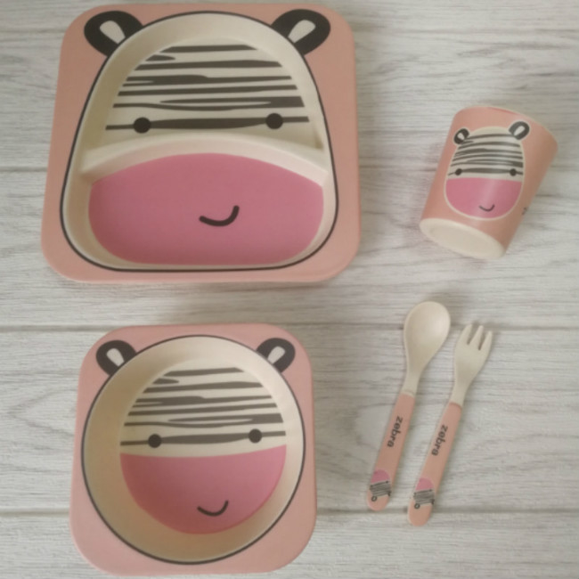 Desain Hewan Anak Hadiah Bambu 5 Pcs Set Peralatan Makan Melamin 3