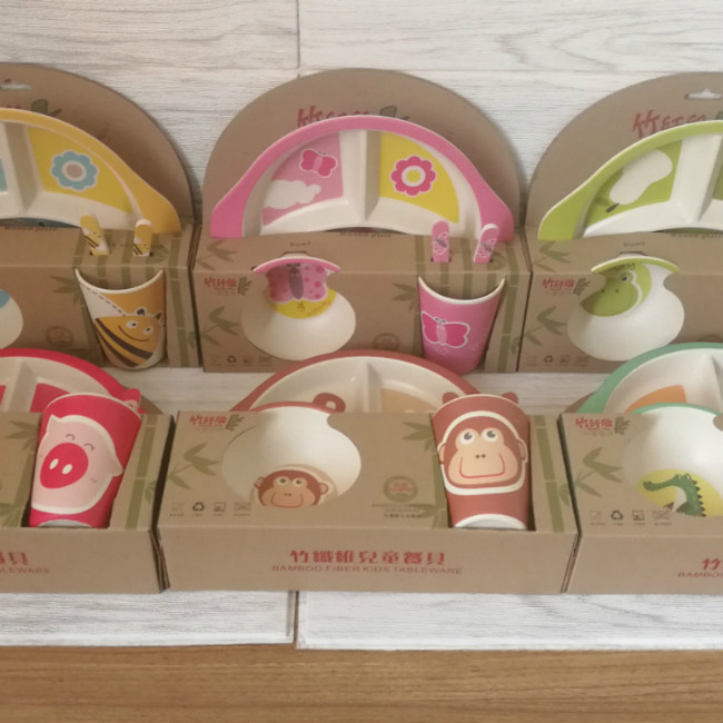 Desain Hewan Anak Hadiah Bambu 5 Pcs Set Peralatan Makan Melamin 2