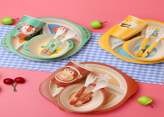 Harga yang bagus Desain Hewan Anak Hadiah Bambu 5 Pcs Set Peralatan Makan Melamin on line