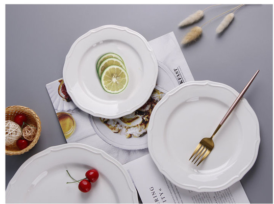 Harga yang bagus Set Alat Makan Melamin Pernikahan Piring Bulat Putih Desain Elegan on line
