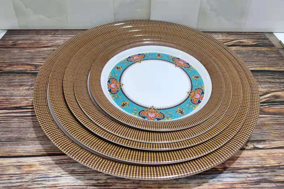 BPA Bebas Blue Flower Desain 12pcs Piring Dan Mangkuk Melamine Dinnerware Sets Camping Tableware Dishwasher Aman