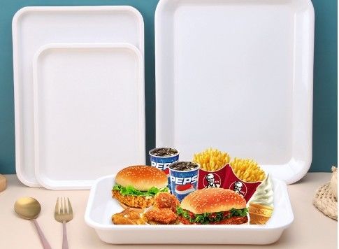 Harga yang bagus Perlengkapan Melamin Warna Putih yang Disesuaikan Piring Besar Dapur Servis Piring Untuk Makanan Cepat on line
