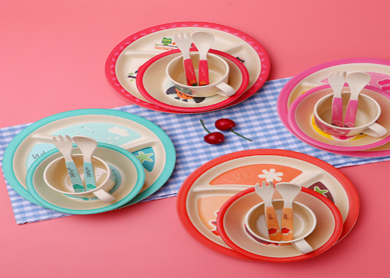 Harga yang bagus Biodegradable Decal Set Peralatan Makan Bayi Serat Bambu Melamin on line