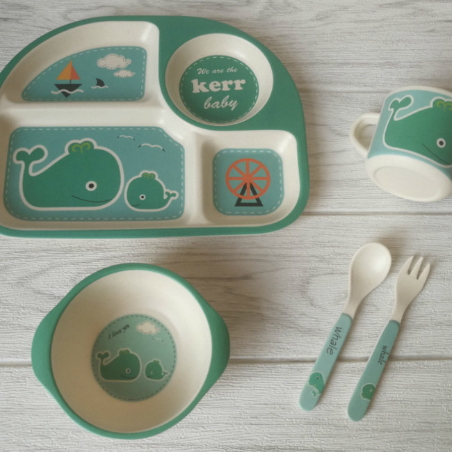 Desain Hewan Anak Hadiah Bambu 5 Pcs Set Peralatan Makan Melamin 0